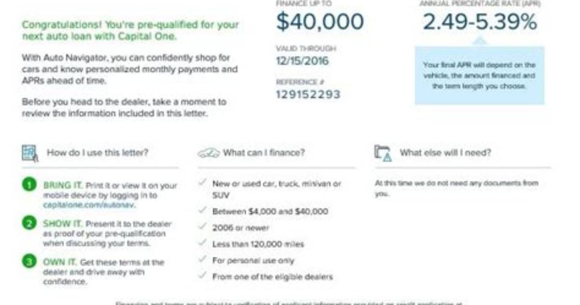 Capital One Auto Loan Pre