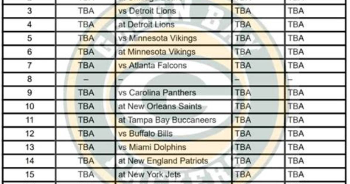 Green Bay Packers 2026 Schedule Tracker Confirmed Game Dates Times And