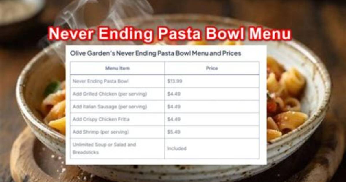 Olive Garden Never Ending Pasta Bowl Guide Menu Combos Pass Perks And