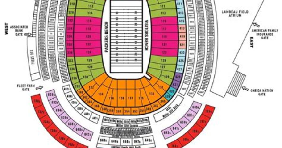 Visual Lambeau Field Seating Map Best Views Bench Numbers and Club